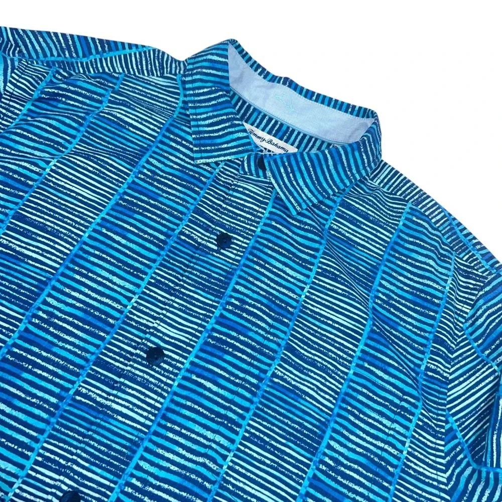 Tommy Bahama Silk Blend Short Sleeve Button Up blue Shirt Mens xl - Picture 1 of 11
